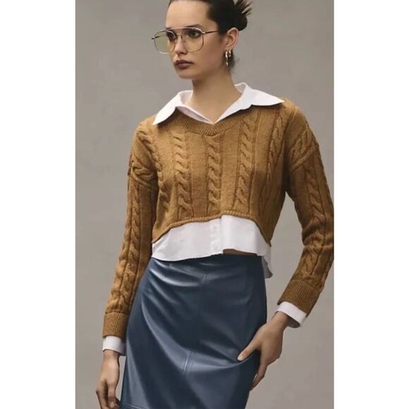 Anthropologie Pilcro Collared Cropped Sweater Size Small - Picture 1 of 8